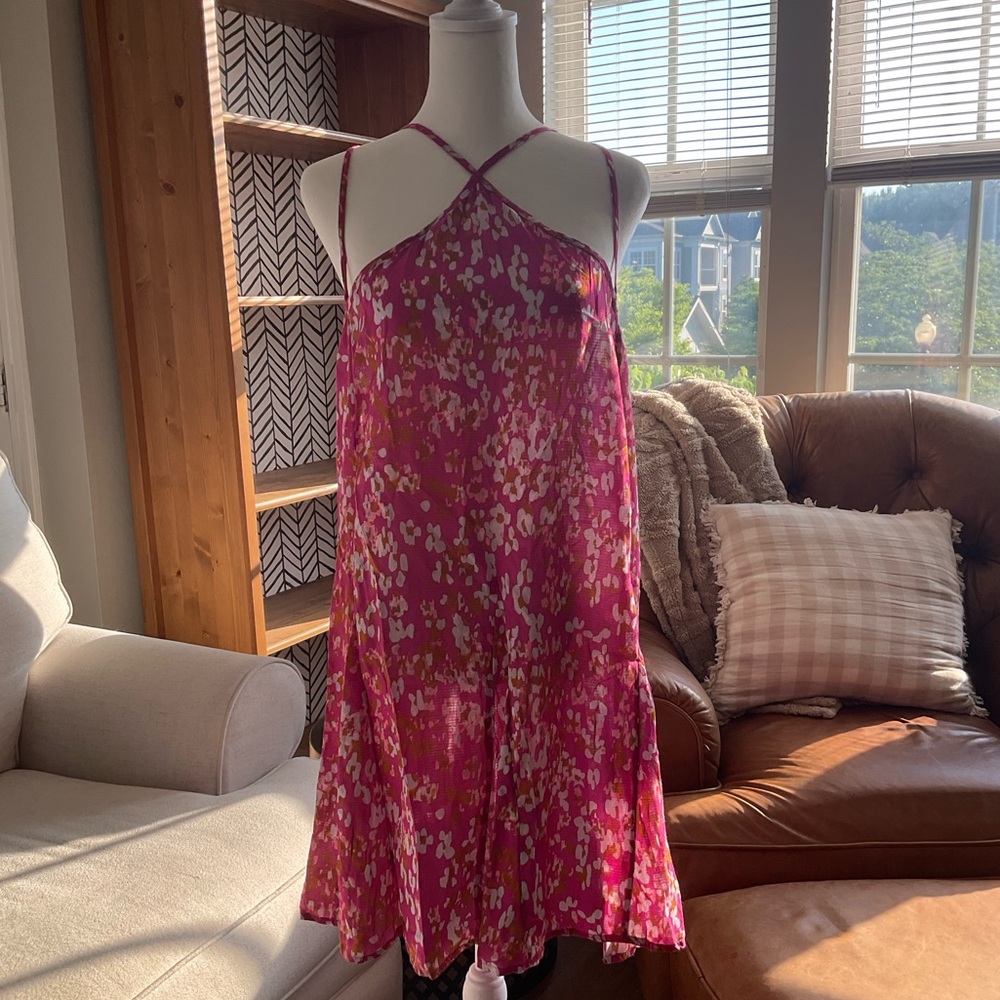 Anthropologie Fuchsia Pink Floral Mini Dress